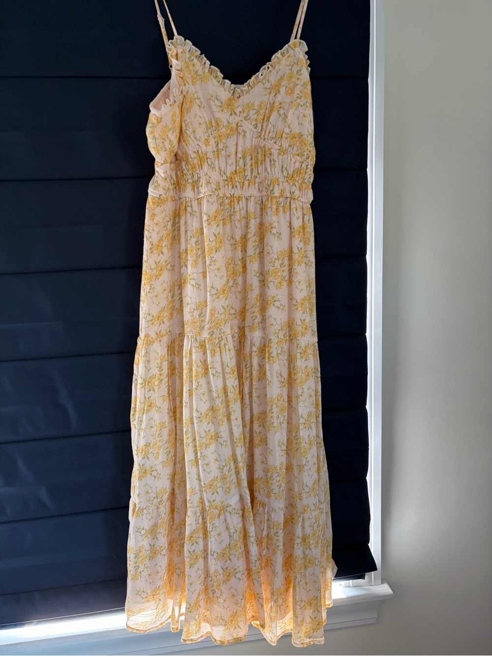 Trixxi Pale Yellow Floral Ruffle V-Neck Dress